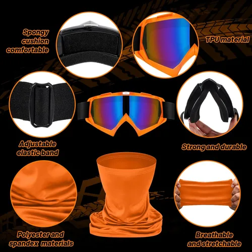 Miniatura 3 de Tallew 4 piezas de gafas para motocicleta, moto de cross y ATV para hombres y mujeres, ajustables, resistentes al viento y 4 piezas de cubierta
