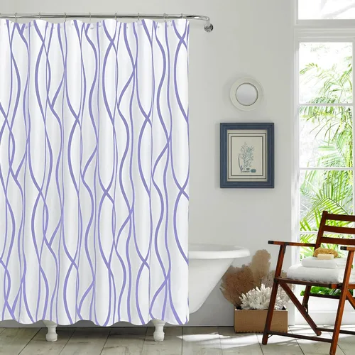 Miniatura 2 de Biscaynebay - Cortina de ducha de tela texturizada 72x72 pulgadas, lavanda, rayas estampada, cortina de baño moderna de lino de lujo de calidad
