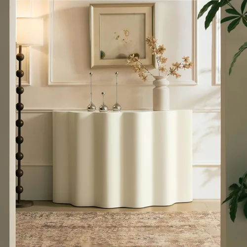 Miniatura 17 de Mesa consola de 57 pulgadas para entrada, moderna mesa de sofá, mesa de sofá rústica con diseño de patas cruzadas, mesa de chapa de acacia