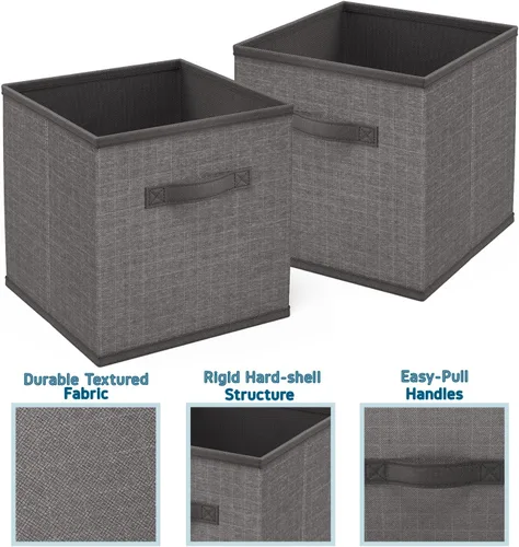 Miniatura 4 de Nestl Contenedores de almacenamiento plegables de tela, organizador de 6 cubos con asas, negro, 11 pulgadas para dormitorio, sala de juegos y más