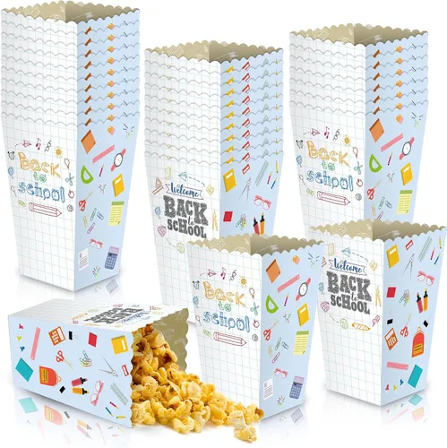 Adnee 30 cajas de palomitas de maíz para el regreso a clases, cajas de dulces para fiesta del primer día de escuela, soportes de palomitas de maíz