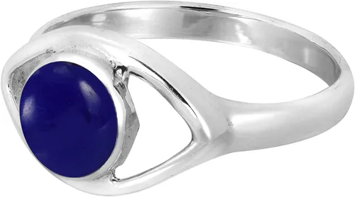 Miniatura 2 de Aeravida Anillo de plata de ley 925 con incrustaciones de lapislázuli azul de imitación de ojo malvado místico Anillos de boda clásicos para mujer