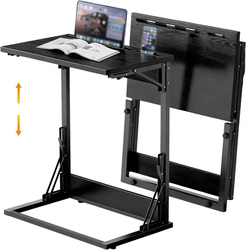 Miniatura 10 de Mesa plegable para TV, mesa de cena de TV, bandejas de TV de altura ajustable para comer en el sofá, mesa auxiliar en forma de C con ranuras