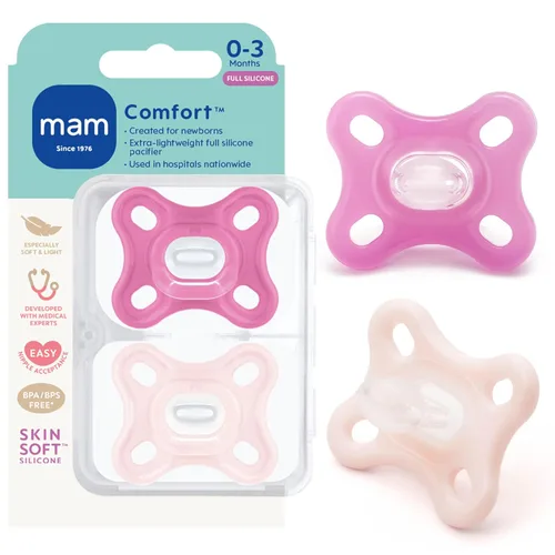 MAM Chupetes cómodos para bebé, ligeros de una sola pieza de silicona completa para recién nacidos de 0 a 3 meses, pezón sin BPA, chupete fácil de