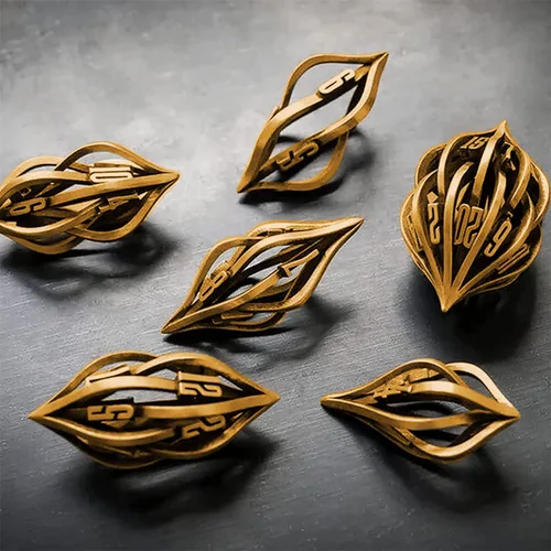 Miniatura 4 de Thyggzjbs Juego de dados Arcanum para juegos de mesa, juego de dados de metal tallado impreso en 3D, juego de dados huecos poliédricos DND RPG MTG