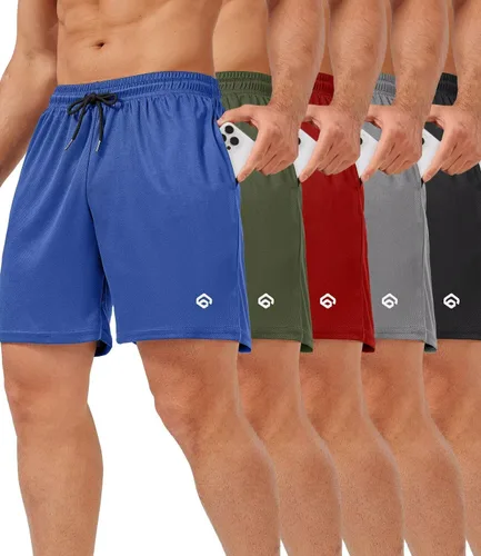 Miniatura 11 de lomsoe 5 Pack Gym Shorts Men 5 Inch Quick Dry Mesh Shorts Men Lightweight Training Athletic Running Shorts with Pockets