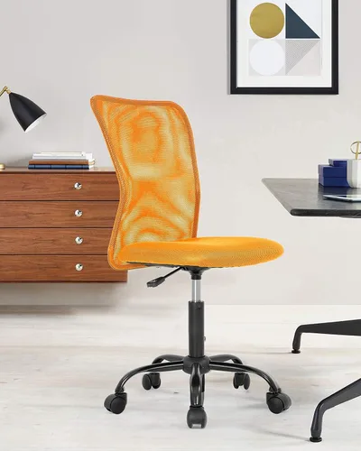 HHS Silla de oficina en casa con malla sin brazos, ergonómica, ajustable, respaldo medio para mujer, pequeño, moderno, giratorio, con ruedas, hogar,