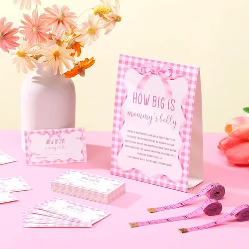 Miniatura 2 de Sinload Juego de 54 piezas de arco rosa para baby shower, coqueta rosa con lazo para medir el vientre, incluye el signo de vientre de mamá 50