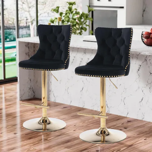 Miniatura 190 de Aoowow Juego de 2 taburetes de bar giratorios, taburetes de bar ajustables con respaldo de terciopelo copetudo, sillas de bar modernas tapizadas