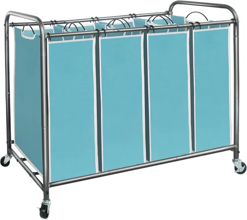 Miniatura 10 de STORAGE MANIAC Clasificador de ropa sucia de 2 secciones, cesta de lavandería de 90 L Gal con ruedas, clasificador separador de cesta de ropa, Negro