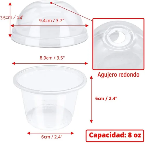 Miniatura 3 de 50 piezas de vasos de plástico transparente de 8 oz con tapas de cúpula con agujero, vasos de postre desechables, contenedores de comida para llevar