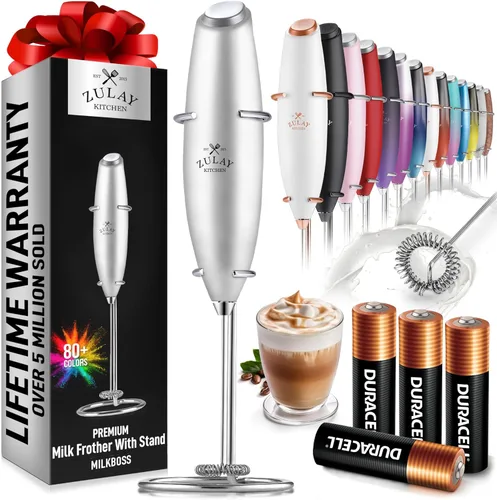 Miniatura 65 de Zulay Kitchen Espumador de leche de mano con pilas Duracell AA – Mezclador eléctrico ultrarrápido y creador de espuma, mezclador de bebidas fácil