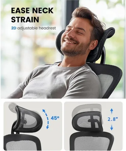 Miniatura 5 de NOBLEWELL - Silla de oficina ergonómica con respaldo alto de malla, para computadora, con soporte lumbar, descansabrazos, respaldo y reposacabezas