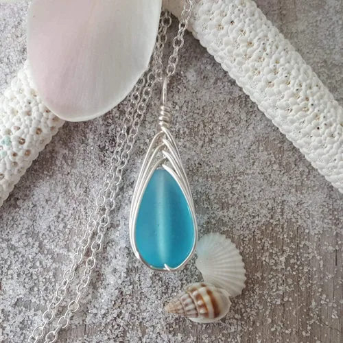 Miniatura 21 de Yinahawaii Collar de cristal de mar hecho a mano, joyería hawaiana para mujer, collar de lágrima trenzada, joyería única de cristal de mar