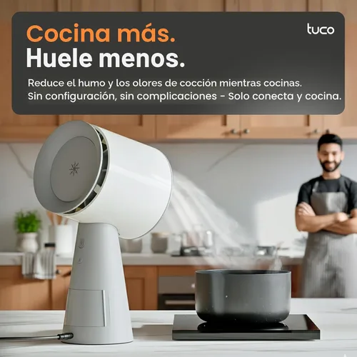 Miniatura 2 de TUCO Campana extractora portátil, ventilador de escape de cocina de escritorio con 3 velocidades, polímero de triple filtro, aluminio y carbono, Gris