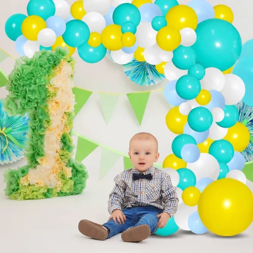 Miniatura 9 de Kit de arco de globos azul, amarillo y blanco, guirnalda de globos azul claro, verde azulado y amarillo blanco, globos azules y amarillos para Rojo