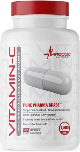 Miniatura 5 de Metabolic Nutrition Vitamina C, 1500 mg, grado farmacéutico puro, cápsulas de ácido ascórbico de alta absorción (90 cápsulas)