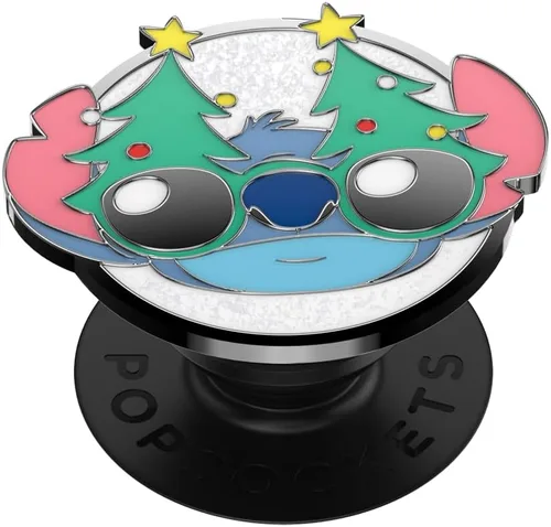 PopSockets - Agarre para teléfono con soporte expandible, agarre adhesivo, Lilo & Stitch - Enamel Holiday Stitch