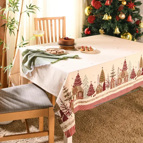 Miniatura 15 de Folkulture Mantel de Navidad rectangular de 60 x 72 pulgadas para decoración navideña del hogar, tela de algodón estilo granja, mantel rectangular