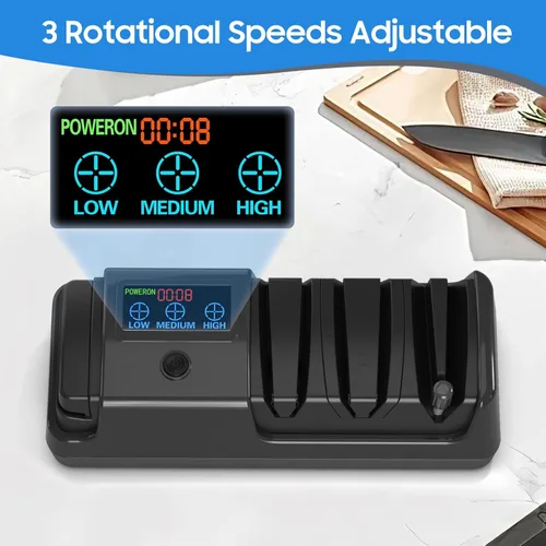 Miniatura 6 de Afilador de cuchillos eléctrico para cocina, afilado profesional de 3 etapas para cuchillos y tijeras de borde recto y dentado, con 100% abrasivo