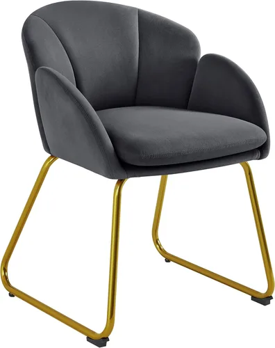 Miniatura 13 de Yaheetech Sillón moderno de terciopelo para tocador, silla de maquillaje en forma de flor con patas de metal dorado para sala de estar, sala