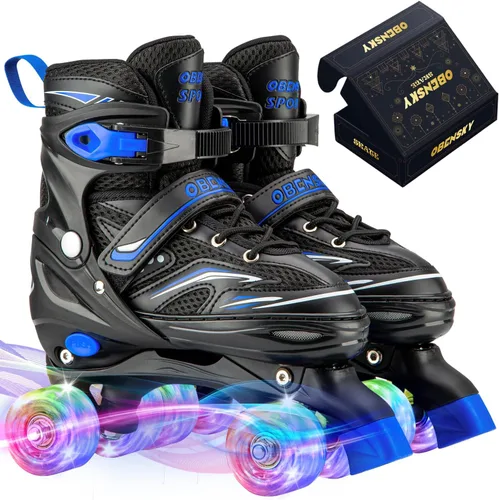 Patines para niños de 3 a 12 años, 4 tamaños ajustables para niños con 8 ruedas iluminadas, patines para niñas Azul-cielo