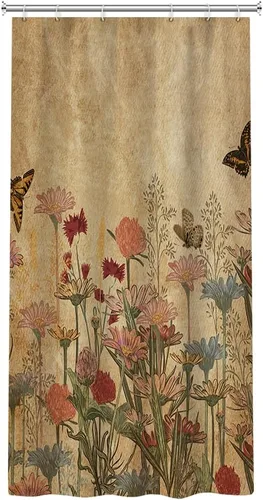Miniatura 3 de Cortina de ducha rústica para baño, cortina de ducha bohemia retro con flores botánicas, 36 x 71 pulgadas, hojas de plantas naturales, mariposa