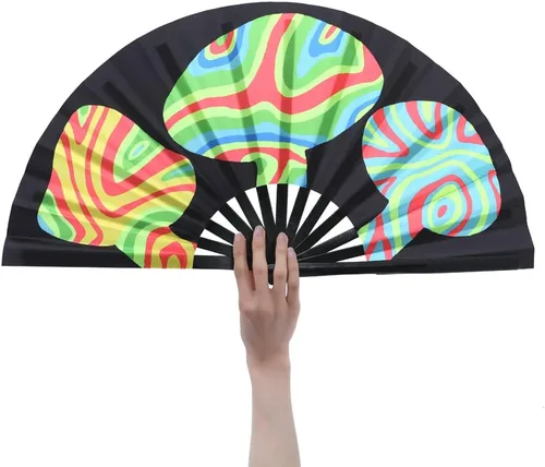 Miniatura 48 de HeyToo Ventilador de mano grande para mujeres/hombres, con brillo UV, para Drag Queen, cosplay, EDM, club, fiesta, música, festival, baile, Cuadrado