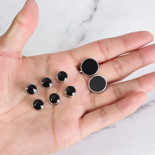 Miniatura 4 de Gemelos para hombres, camisa de esmoquin de acero inoxidable 316L, accesorios únicos de negocios, novio, boda, negro, plata, oro, joyería para hijo