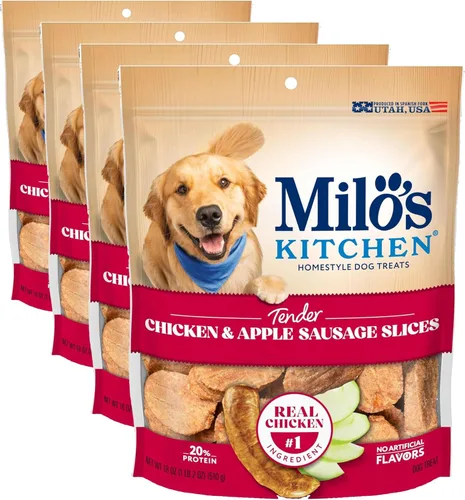 Miniatura 25 de Milo's Kitchen Homestyle - Golosinas para perros, rebanadas de salchicha de pollo y manzana, 18 onzas, altas en proteínas, sin sabores artificiales