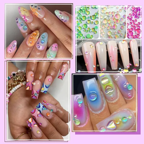 Miniatura 3 de NAISKA Juego de 800 diamantes de imitación para arte de uñas, diamantes de imitación coloridos con parte trasera plana, gemas de diamantes