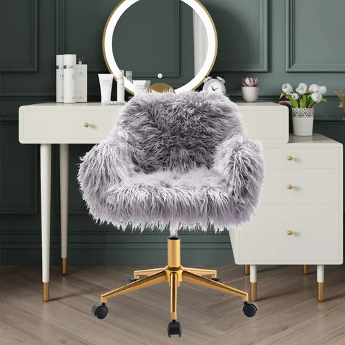 Miniatura 3 de Silla de escritorio moderna de piel sintética, silla de oficina en casa de piel sintética, silla giratoria ajustable, silla peluda para niñas, silla