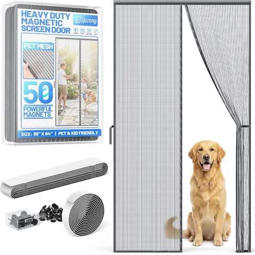 Miniatura 16 de Malla magnética resistente para puerta – Pantalla de puerta sin manos con autosellado con 50 imanes, apta para mascotas y niños, pantallas de malla