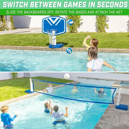 Miniatura 4 de GoSports Splash Hoop 2 en 1 - Juego de aro de baloncesto y red de voleibol