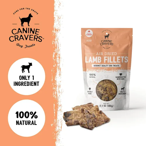 Miniatura 3 de Canine Cravers Golosinas para Perros de Un Solo Ingrediente – Filetes de Cordero Premium - Alimento para Mascotas Hipoalergénico Secado al Aire