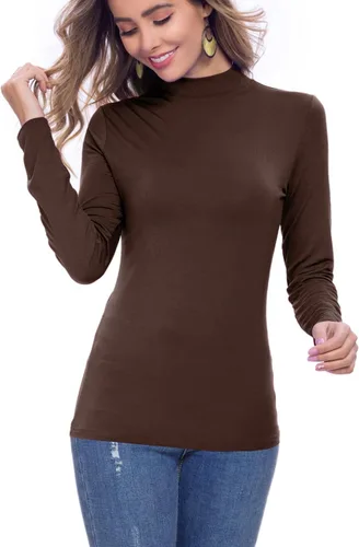 Miniatura 3 de Camisas de manga larga para mujer, cuello alto, ajustadas, básicas, elásticas, ligeras, de capa