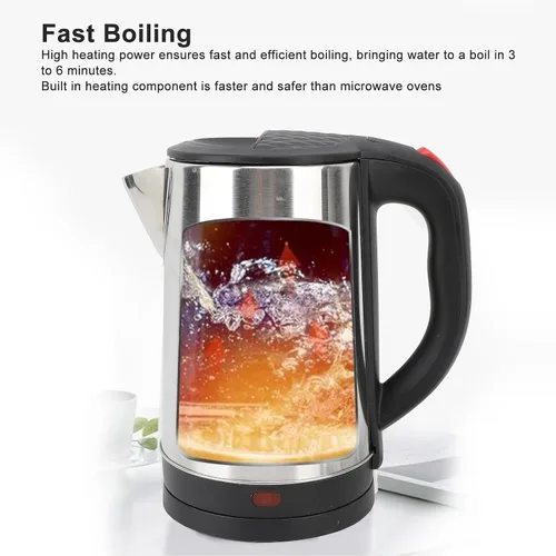 Miniatura 4 de Tetera eléctrica, hervidor eléctrico de acero inoxidable 304 de 2.5 L, caldera de agua de ebullición rápida con apagado automático, base giratoria
