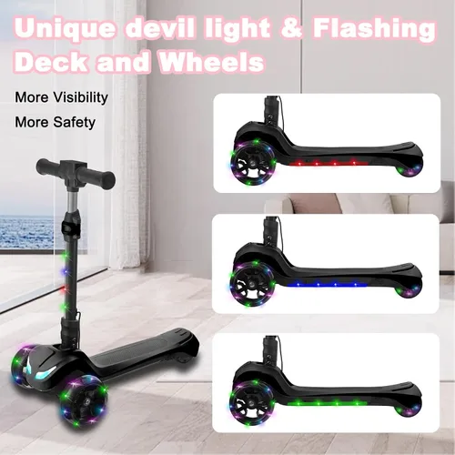 Miniatura 2 de Scooter eléctrico de 3 ruedas para niños de 3 a 8 años, pantalla LCD, luces coloridas, acelerador de pulgar confiable, 3 alturas ajustables