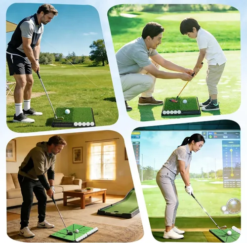 Miniatura 8 de NEWCARE Golf Hitting Mat with Curved Ball Tray, 3-in-1 Golf Practice Mat, Fairway Rough Putting Surfaces, Non-Slip Rubber Base, Portable Golf
