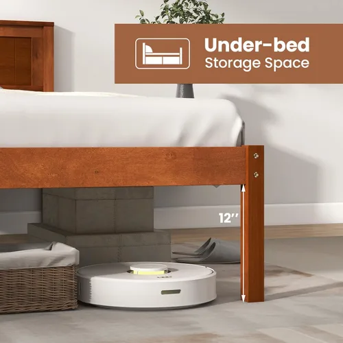 Miniatura 5 de Giantex Base de cama individual con cabecero, cama de plataforma de madera maciza con soporte de listones de madera, cama individual