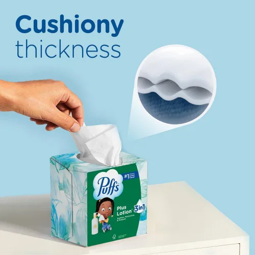 Miniatura 6 de Puffs Plus Loción Facial Tissue, 1 caja de cubo, 48 pañuelos por caja