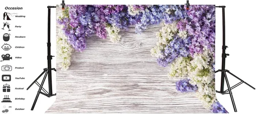 Miniatura 3 de Telones de fondo para fotografía de tablones de madera de 7 x 5 pies, flores moradas lilas, rústico, vintage, pared de madera para recién nacidos