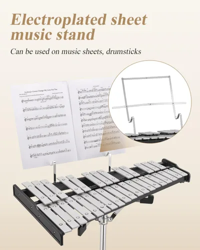 Miniatura 5 de Kit de Glockenspiel y Xilófono Eastar Avanzado de 32 Notas para Principiantes, Kit de Percusión con Almohadilla de Práctica de Tambor de 8 Pulgadas