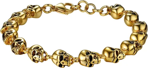 Miniatura 27 de U7 Pulseras góticas de calavera para hombres y mujeres, acero inoxidable, chapado en oro de 18 quilates, plata, negro, punk, esqueleto punk