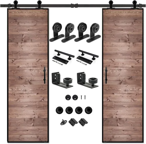 Miniatura 25 de S&Z tophand Puerta de granero marrón de 20 pulgadas x 84 pulgadas con kit de herramientas corredizas de 5 pies, estilo moderno, requiere montaje