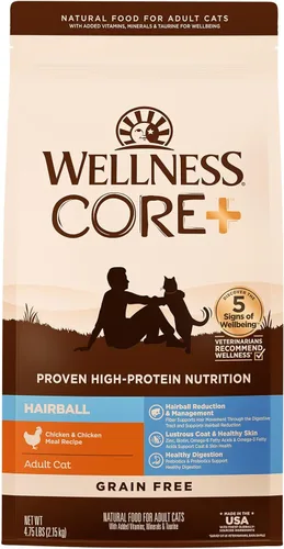 Miniatura 10 de Wellness CORE+ - Alimento seco para gatos adultos para interiores y exteriores, granos integrales, natural, salud digestiva con pollo y arroz