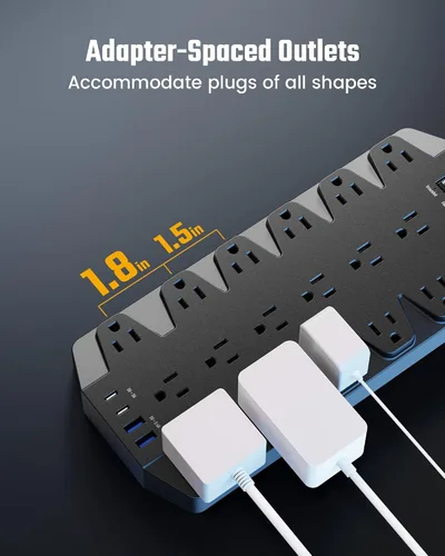 Miniatura 4 de SUPERDANNY Lámpara LED de escritorio con 18 tomas de corriente, protector de sobretensiones con puertos USB, cable de extensión resistente