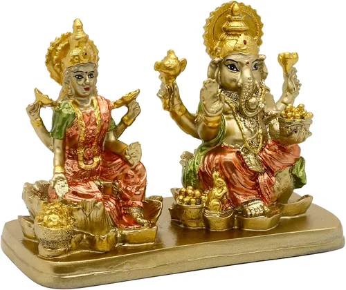 Miniatura 7 de alikiki Estatua de señor hindú Ganesha Lakshmi - 3.7 pulgadas de alto Dios indio Laxmi Ganesh Murti Artículo para el hogar Templo Puja Pooja Ídolo