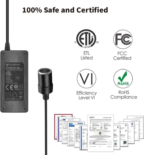 Miniatura 6 de Adaptador de corriente de CA a CC de 12 V, 5 A, 60 W, 100-240 V a 12 V, convertidor de enchufe para encendedor de cigarrillos de automóvil, fuente