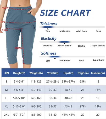 Miniatura 6 de Pantalones de senderismo para mujer, ligeros, para exteriores, estilo capri para atletismo, casual, con UPF 50, bolsillos con cremallera de secado